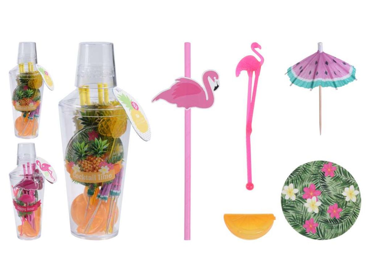 Cocktail shaker 9,5x25cm m. dekor, tropisk tema