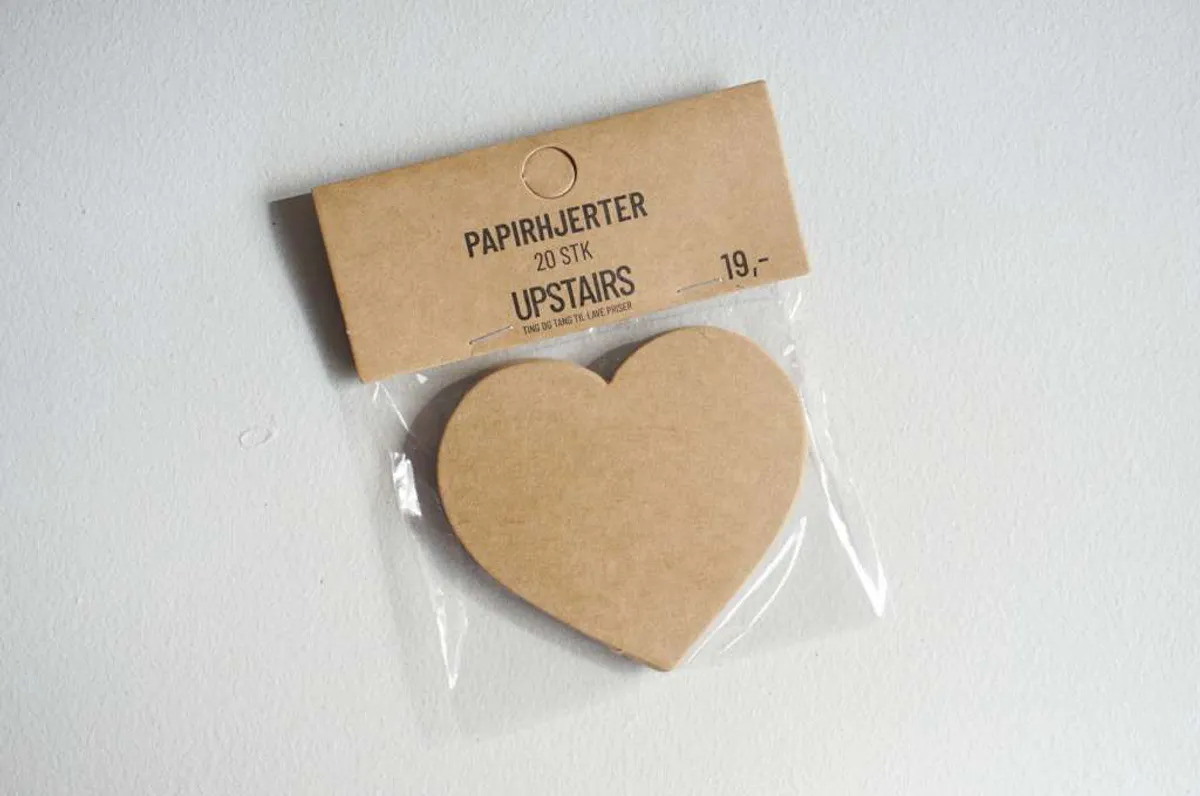 Hjerte i papir, natur, 20 stk, 6,5x7,3 cm