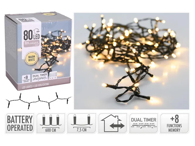 Hovedbilde LED-lys ute 80 varmhvite batteri