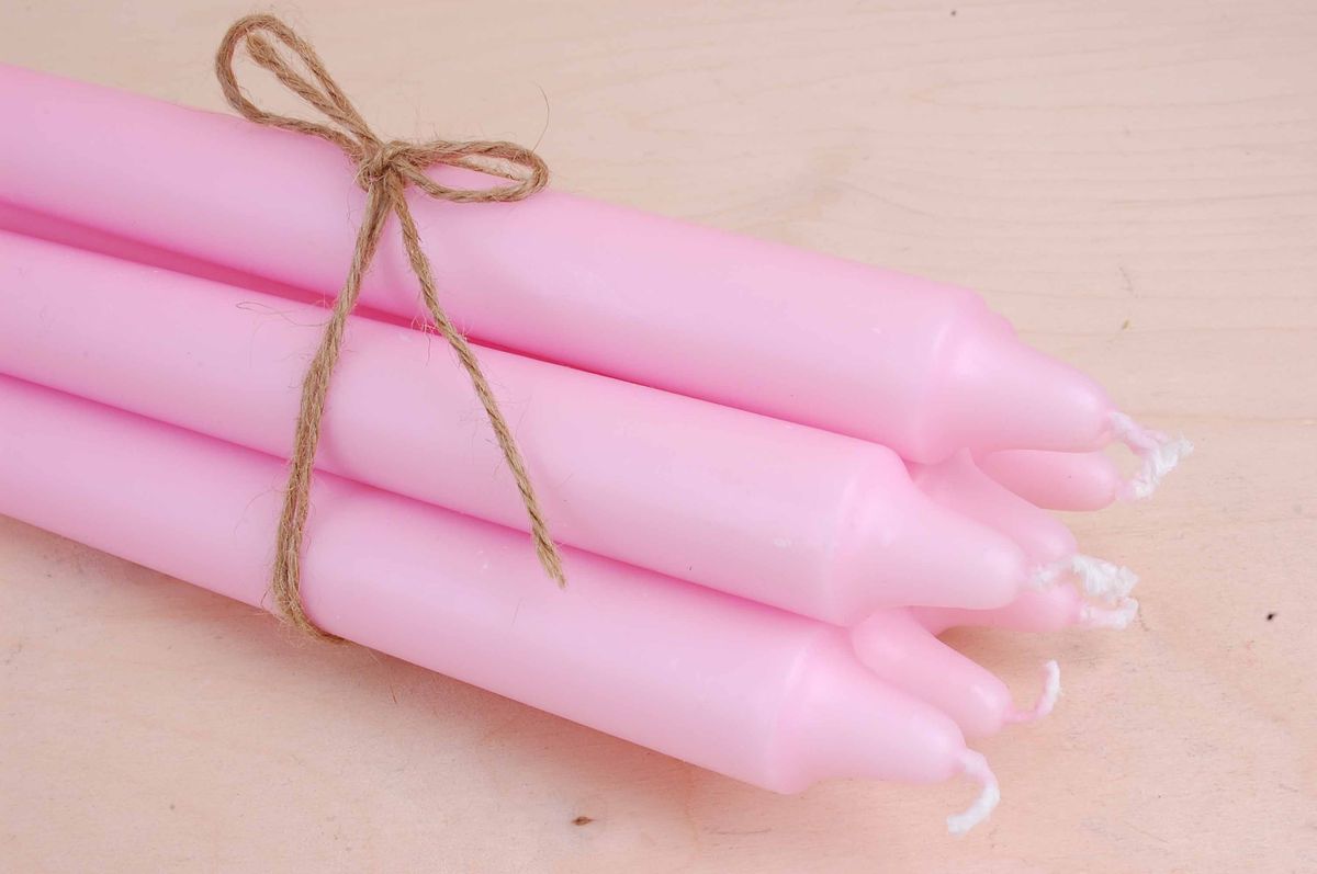 Ren stearinlys 24 cm, 8 pk, Perlemor rosa